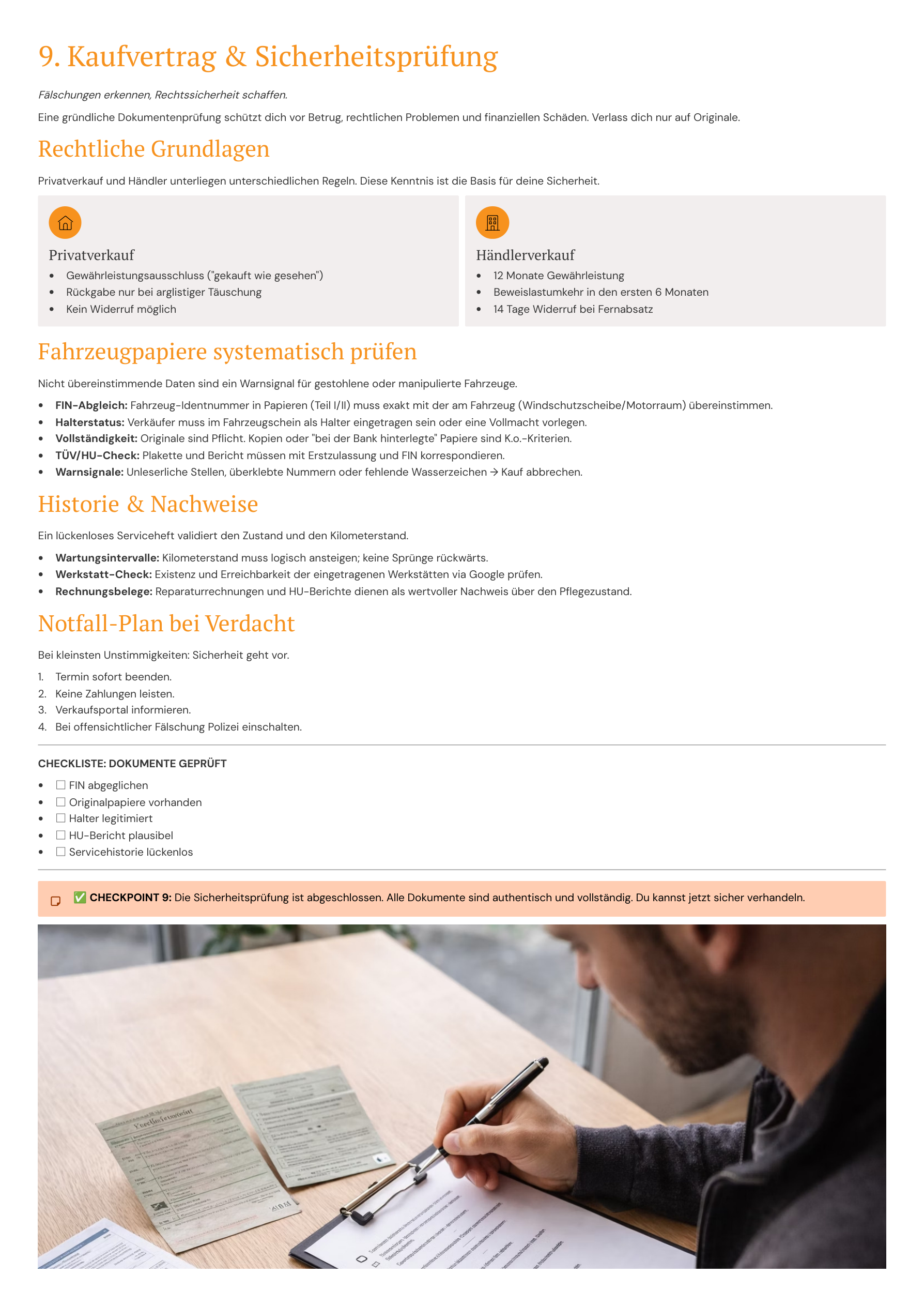 Vertrag und Papiere prüfen
